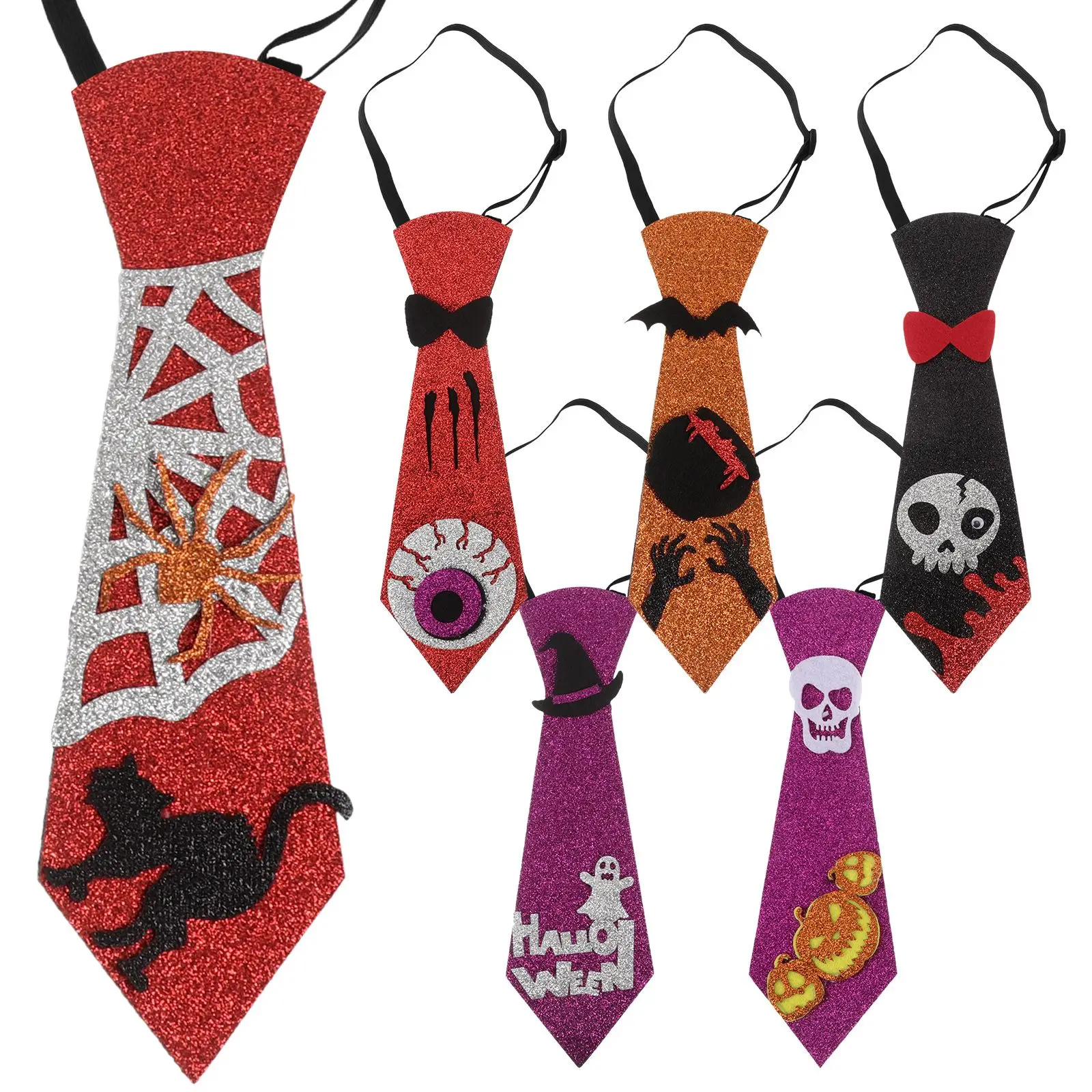 

6 Pcs Halloween Ties Bat Skull Toddler Tie for Boys Costume Party Halloween Ties For Kids Accessories Safe Material Easy Wear