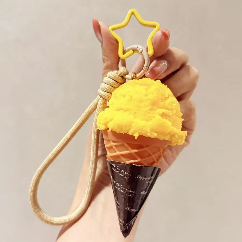 Ice Cream Cone Keychain Pendant,Bag Charm with Braided Lanyard, Backpacks Hanging Keychain Accessory Best gift for kids