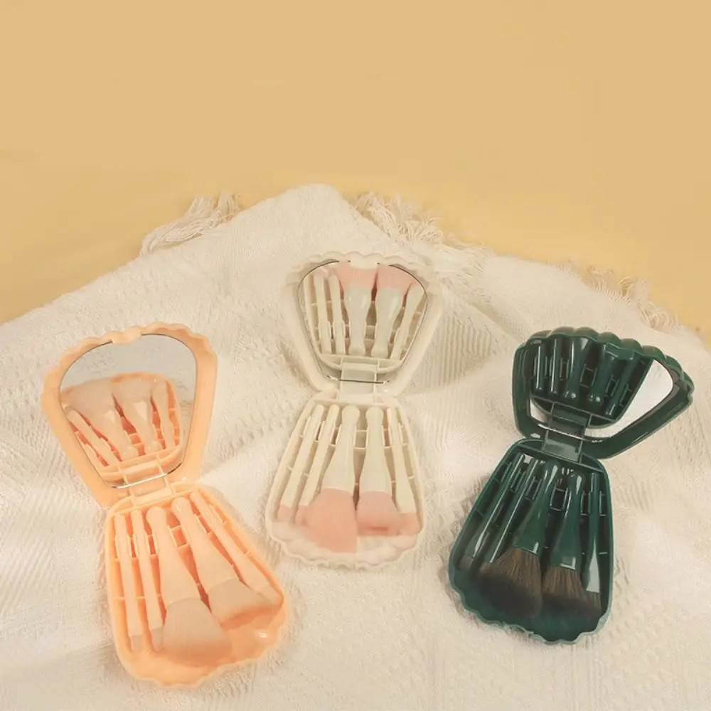 

Shell Travel Makeup Brush Set Acrylic Five Grid Makeup Brush with Storage with Mirror Quilting Acrylic Cosmetic Organizer
