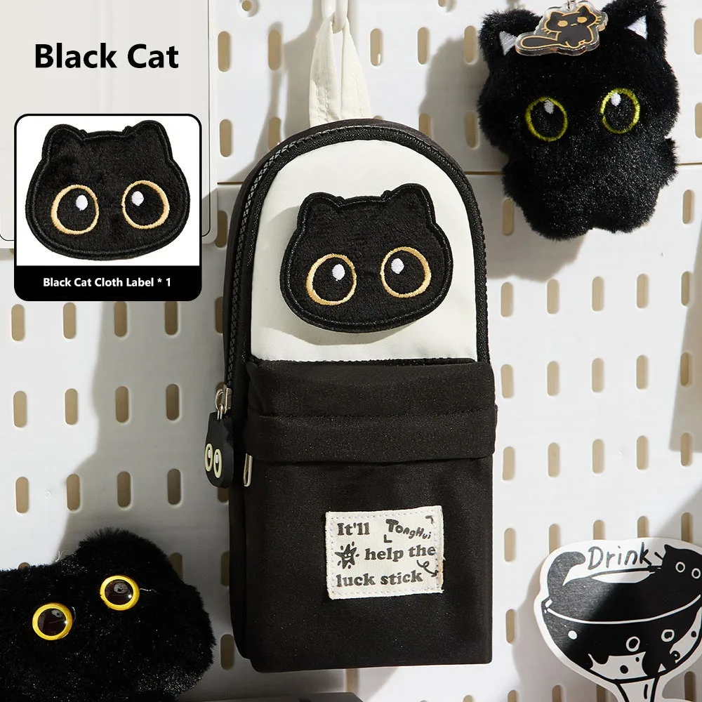 Multi Functional Black Cat Pencil Case Embroidery Pattern Backpack Shape Pen Bag Stationery Bag Boys/Girls