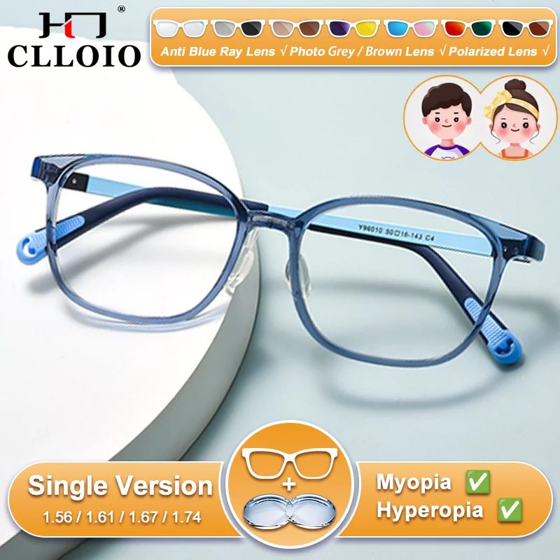 

CLLOIO Everyday Wear Children Titanium Myopia Eyeglasses Square Design Ultralight Blue Light Filter Prescription Optical Glasses