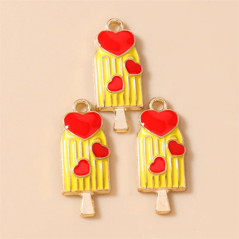 Leslie 20 Stück 10x24mm Bunte Süße Eiscreme-Anhänger Emaille-Eisstiel-Anhänger für Ohrringe, Halsketten, Schmuckherstellung Zubehör – Detail 4