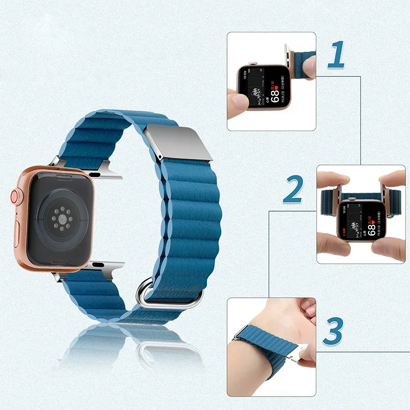 Leather Loop For Apple watch Ultra band 44mm 40mm 41mm 45mm 42 mm 38mm Magnetic bracelet iWatch series 8 3 5 4 SE 6 7 strap 49mm