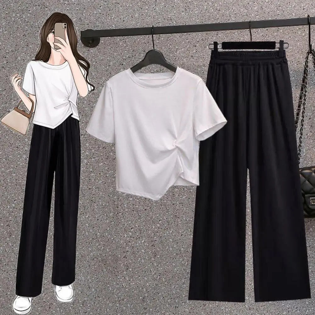 

Women Tracksuit Women T-shirt Pants Set Casual Knot Decor Irregular Hem Outfit Wide Leg Young Style Female Tracksuit 80%