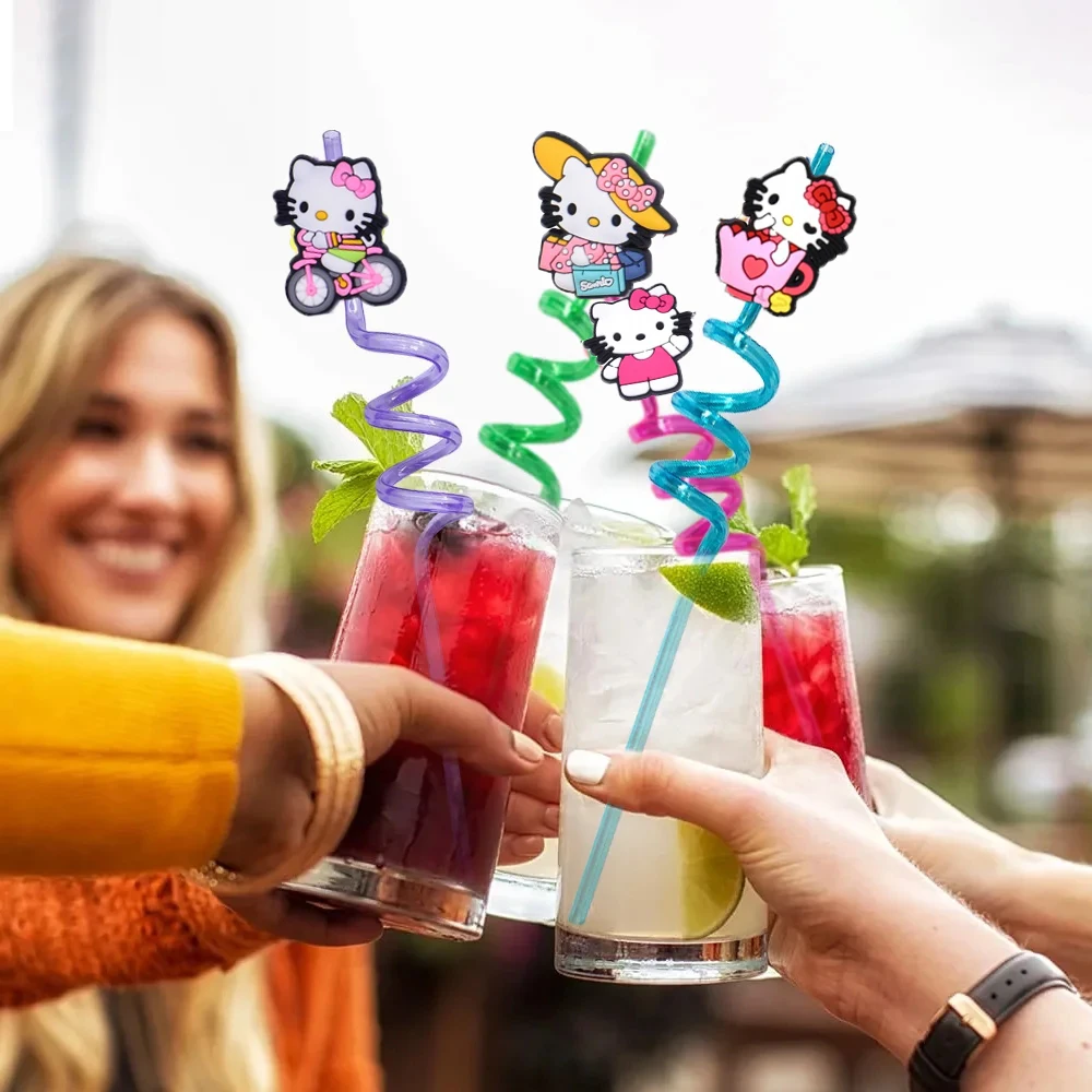 Pajitas de Hello Kitty para decoración de fiesta de cumpleaños, cubierta reutilizable de gato, taza, recuerdo de Baby Shower, regalo de juguete para