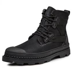 Classic Men's Genuine Leather Boots Trend High Top Shoes Handsome Knight Boots Men's Casual Short Boots Winter Cotton Shoes