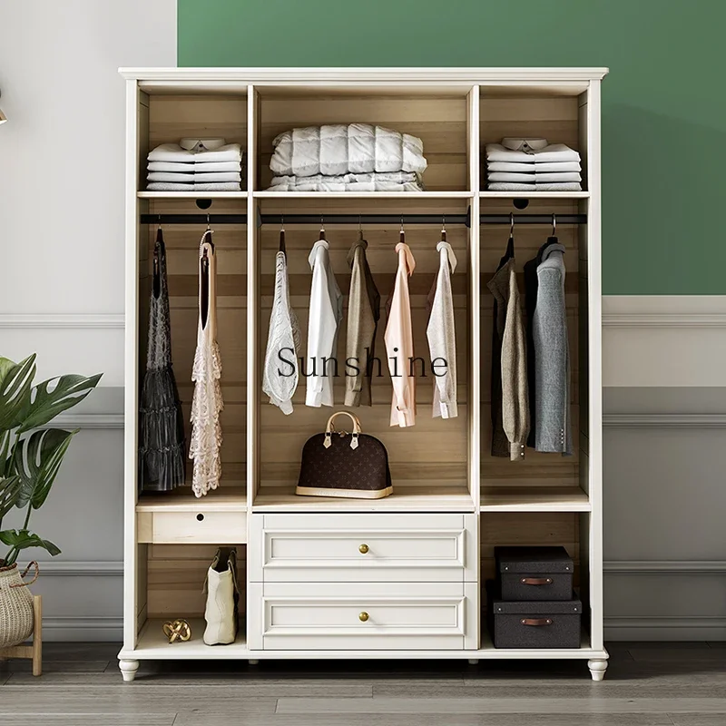 

American solid wood home bedroom sliding door simple wardrobe with top simple wardrobe FT