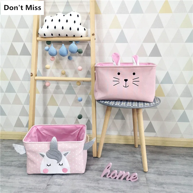 Cute Pink Folding Laundry Basket For Kids Toy Book Storage Basket Sundries Clothes Organizer Storage Box Home Container Barrels