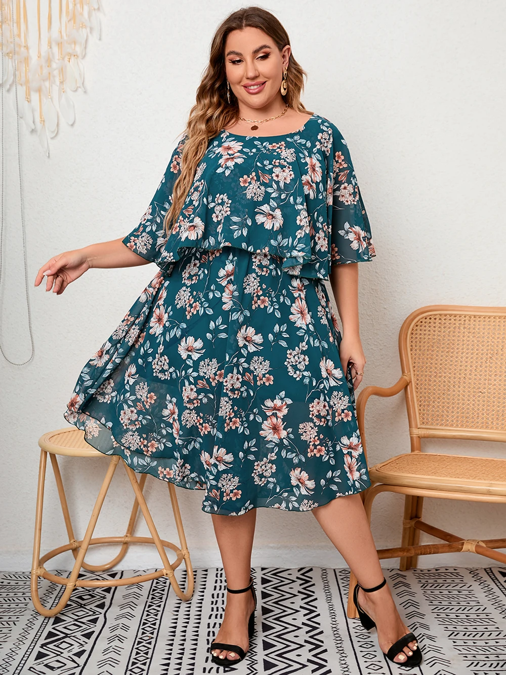 knee length dresses for ladies Plus Size Fresh Ombre Printed Dress Online in India