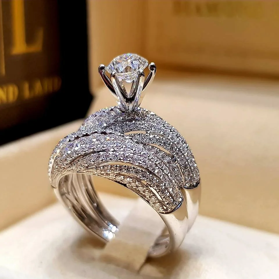 Silver Plated Double Ring Zirconia Wedding Ring For Women Minimalist And Luxurious Engagement Jewelry Wedding Anniversary Gift