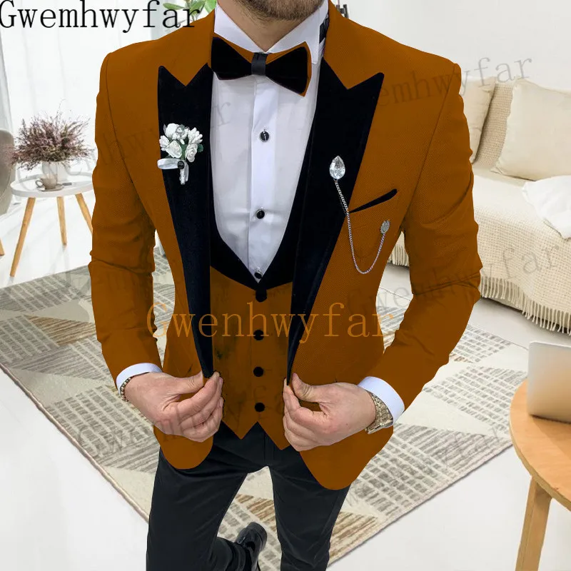 

Gwenhwyfar Slim Fit Men Suits 3 Piece Casual Male Fashion Jacket Double Breased Waistcoat with Pants Peaked Lapel Wedding Tuxedo