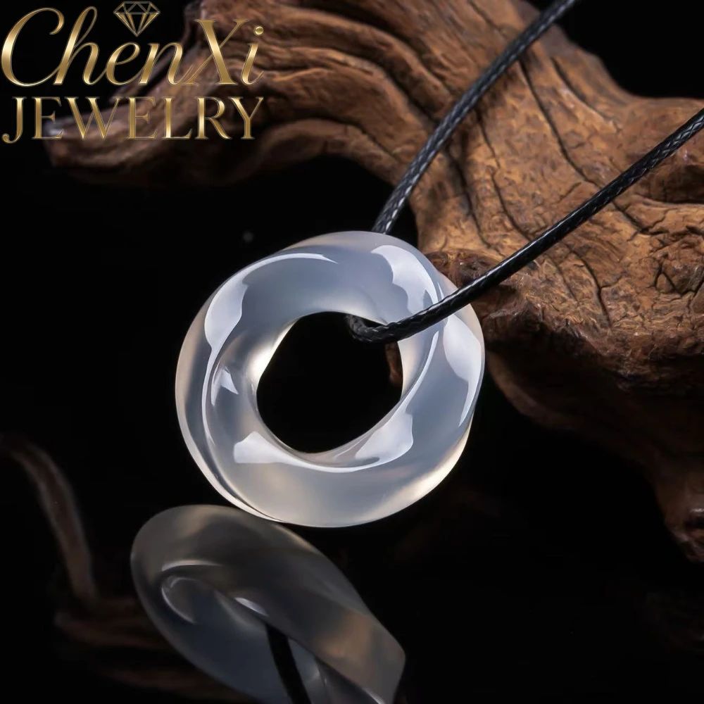 Mobius Strip Circle Pendant Necklace Natural Agate Chalcedony Peace Buckle Elegant Gem Jewelry Trendy Party Dating Daily Outfit