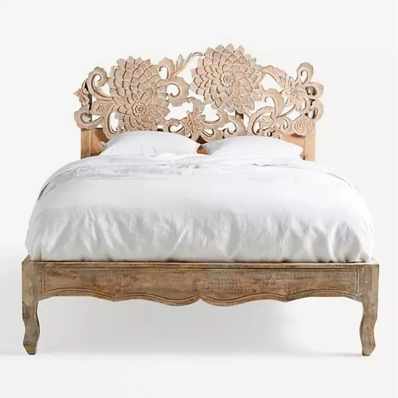 

Французский ретро резной цветок из цельного дерева в европейском и американском стиле, старая деревенская резьба, старинная кровать принцессы в главной спальне