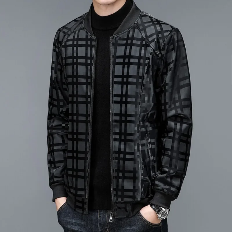 

Мужская осенне-зимняя клетчатая кожаная куртка с длинными рукавами, бейсбольный воротник, велосипедный костюм, теплая и модная мужская куртка