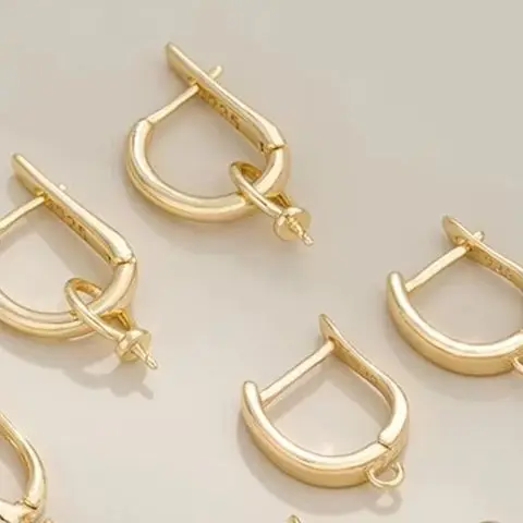 

14 К позолоченные U-образные серьги ручной работы «сделай сам», открытые кольца-подвески, пряжки для ушей и подвесные бусины, аксессуары для изготовления ювелирных изделий