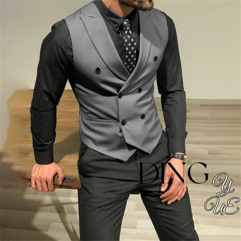 Business Casual Men\'s Suit Vest Double Breasted Slim Fit Groomsmen Waistcoat For Wedding Business Banquet Work Male Coat