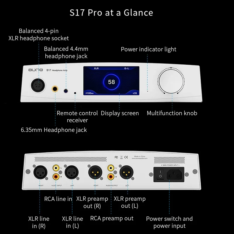 Aune S17 Pro Full Balanced Class-A Twin JFET R2R Powerful HiFi Lossless Audiophile Desktop Headphone Amplifier