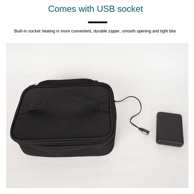 USB Power Bank Food Heating Lunch Box Waterproof Picnic Food Warmer Container Bag Electric Lunch Box Bag