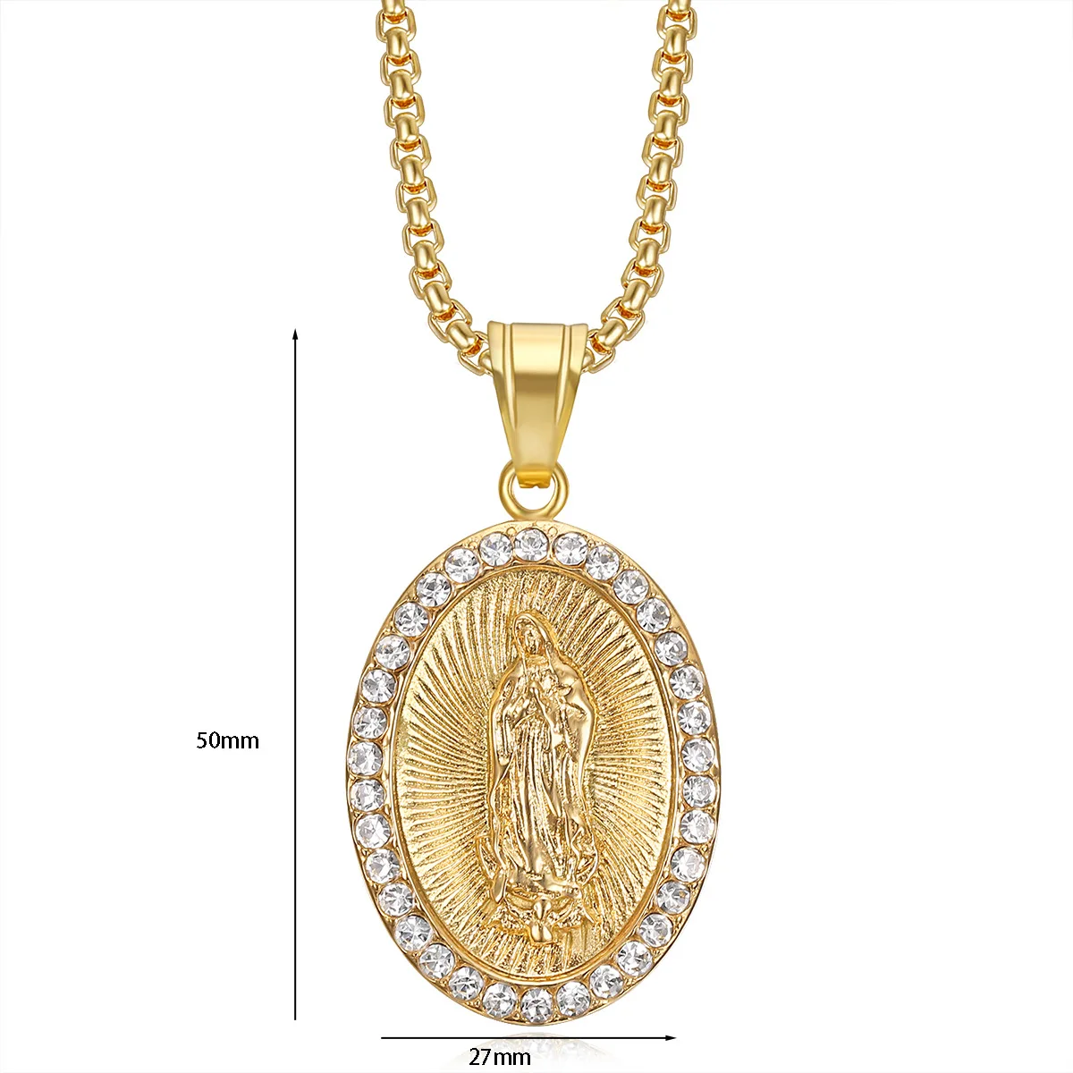 Virgin Mary Prayer Pendant Necklaces Gold color 316L Stainless Steel with rhinestone Women/Men Jewelry