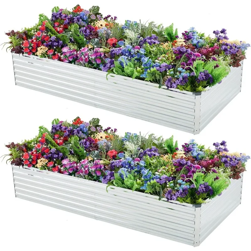 2 Pack 6x3x1FT Galvanized Raised Garden Beds Kit Outdoor Metal Gardening Planter Box for Vegetable Elevated Flower Herbs,Silver