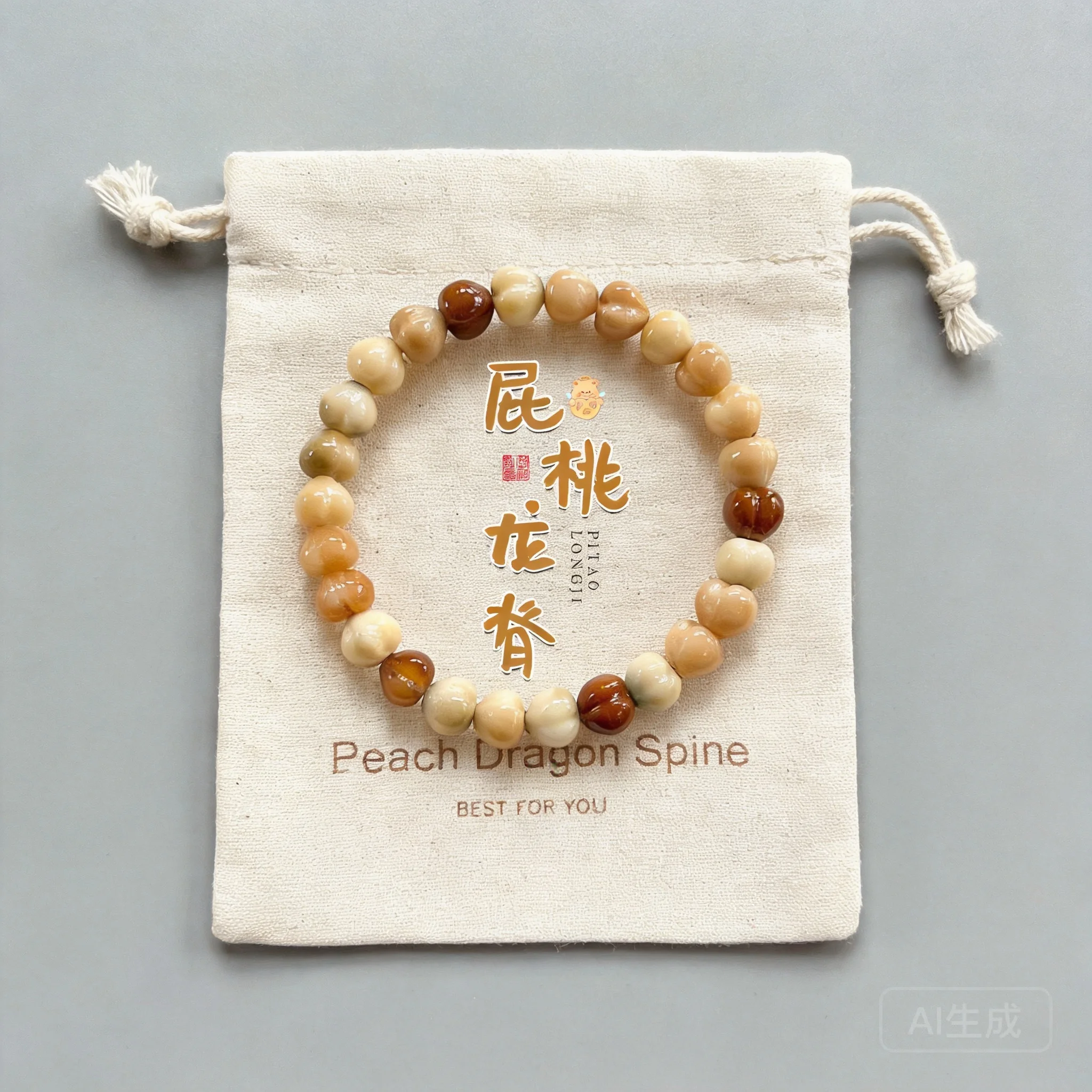 Yno Chinese Style Lucky Peach Shaped Longji Bodhi Bead Bracelet Unisex Good Fortune Blessing Wealth Wrist Jewelry For Daily Wear