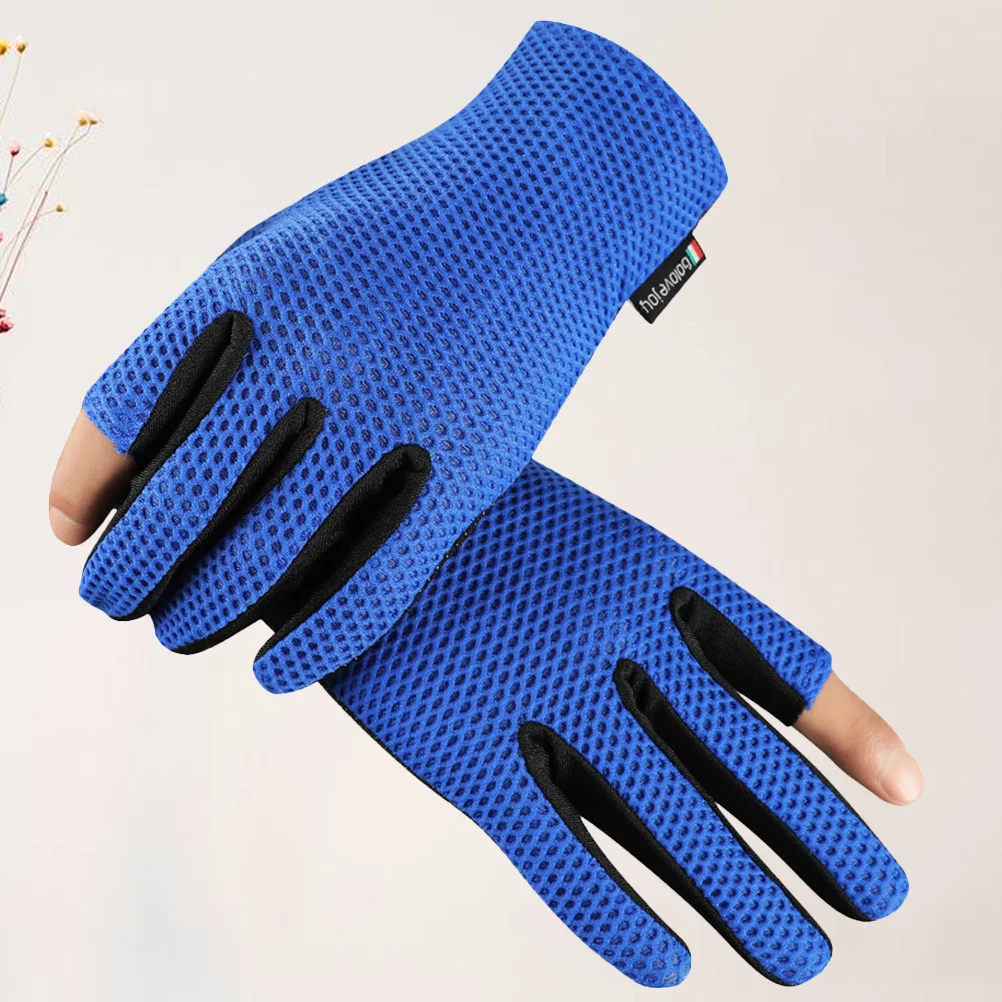 1 Pair Outdoor Sports 2 Cut Finger Gloves Non-Slip Breathable Workout Gloves for Cycling Climbing Fishing Riding (Blue)