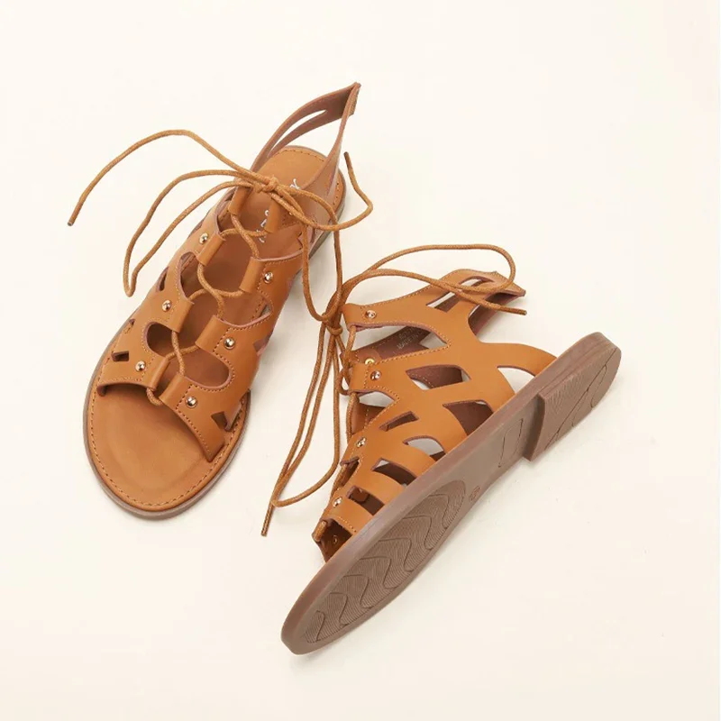 2024 New Summer Women 1cm Platform 1.5cm sandali con tacco basso Lady Concise Leisure comodo Lace Up femminile Classic Roman Flats