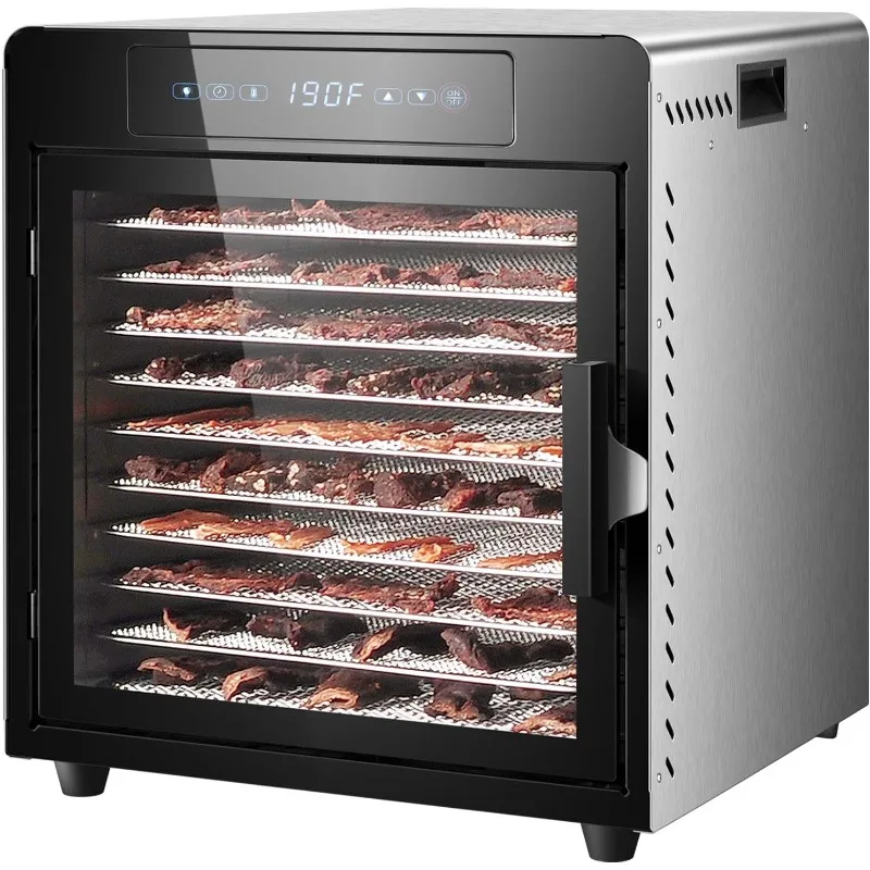 Food Dehydrator for Jerky, 10 Trays Stainless Steel Biltong Box Drying Cabinet, Powerful 800W, 190°F Dehydrated Dryer Machine