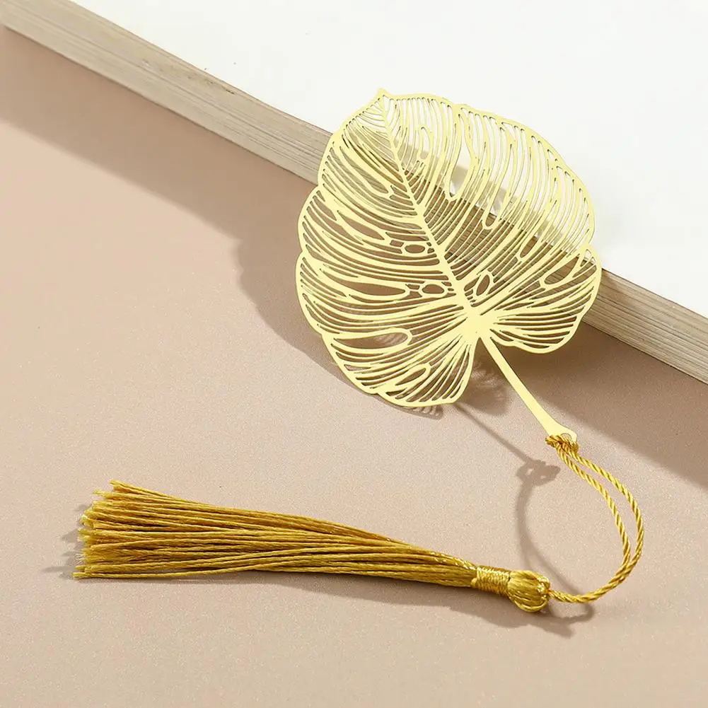 Закладка в виде металлического листа, закладка с золотой кисточкой, элегантная закладка в виде растительных вен с подвеской в виде кисточки, подарочная коробка, классический металл для учителей