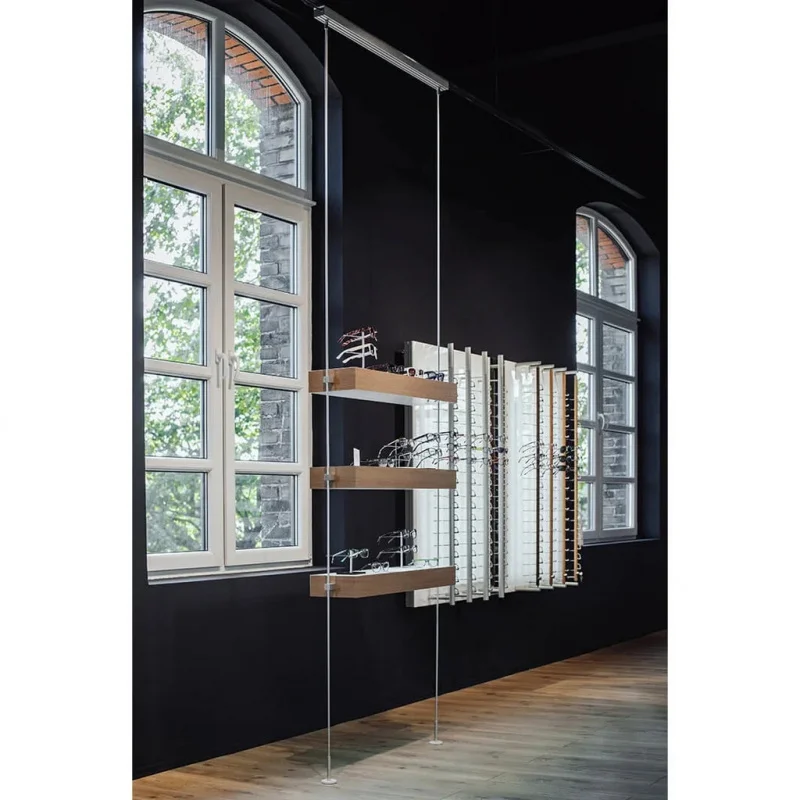 custom.Suspended 3-Tier Eyewear Window Display Shelf  Optical Retail Displays