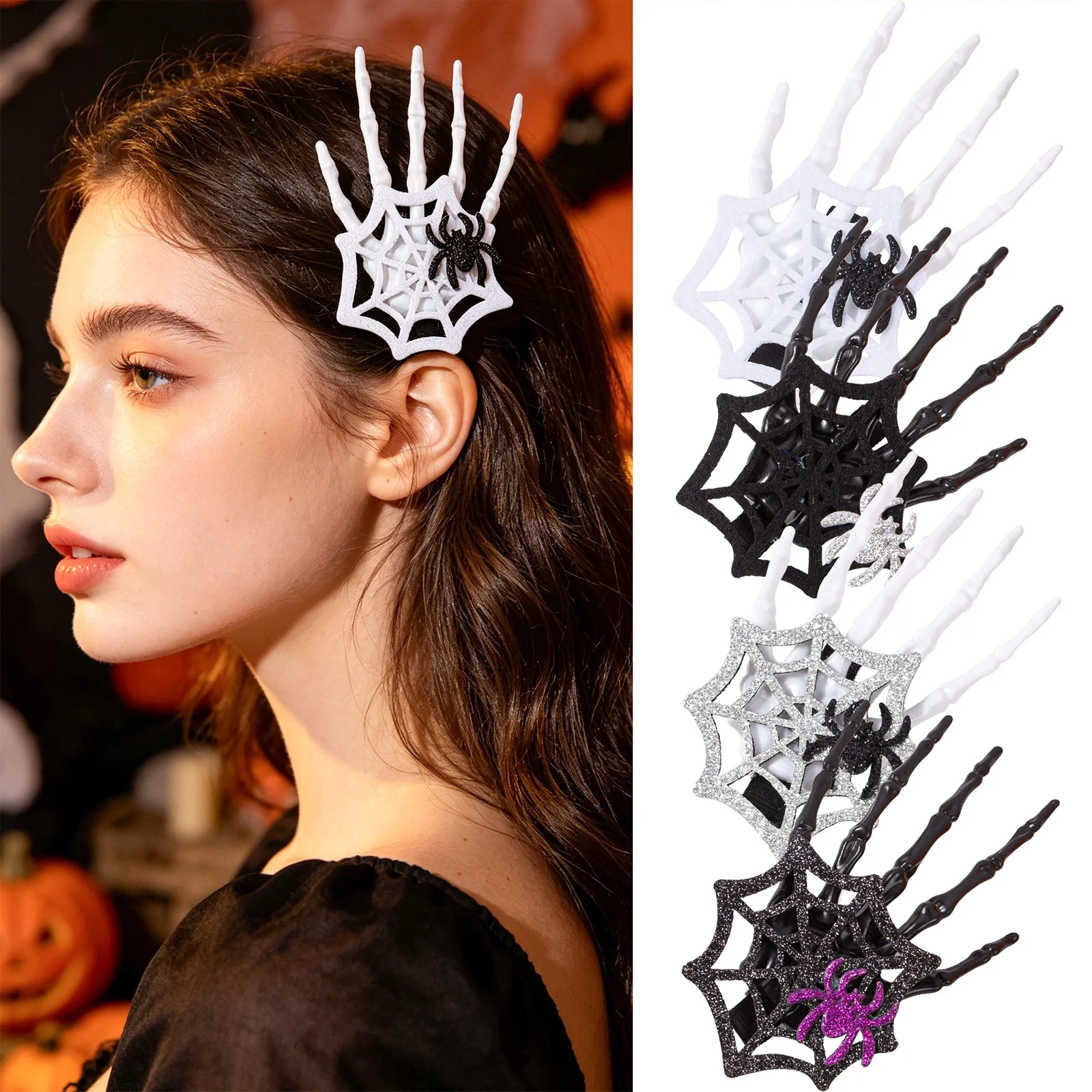 2/4pcs Spider Web Hair Clips Halloween Plastic Ghost Hand Hair Clip Women's Dress up Hairpins Halloween Headwear