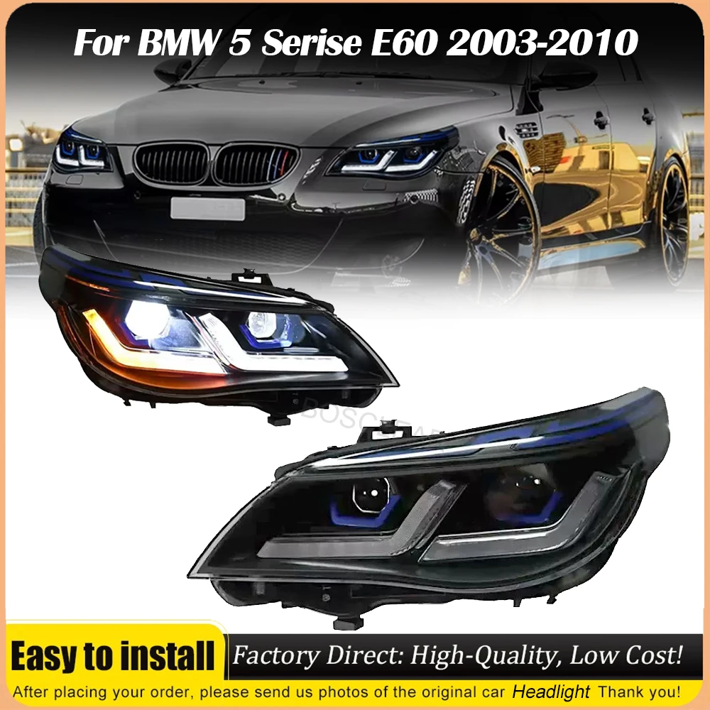 

2PCS Headlamps Assembly For BMW E60 LED Headlights 2003-2010 523I 530I 520I DRL Turn Signal High Beam Angel Eye Projector Lens