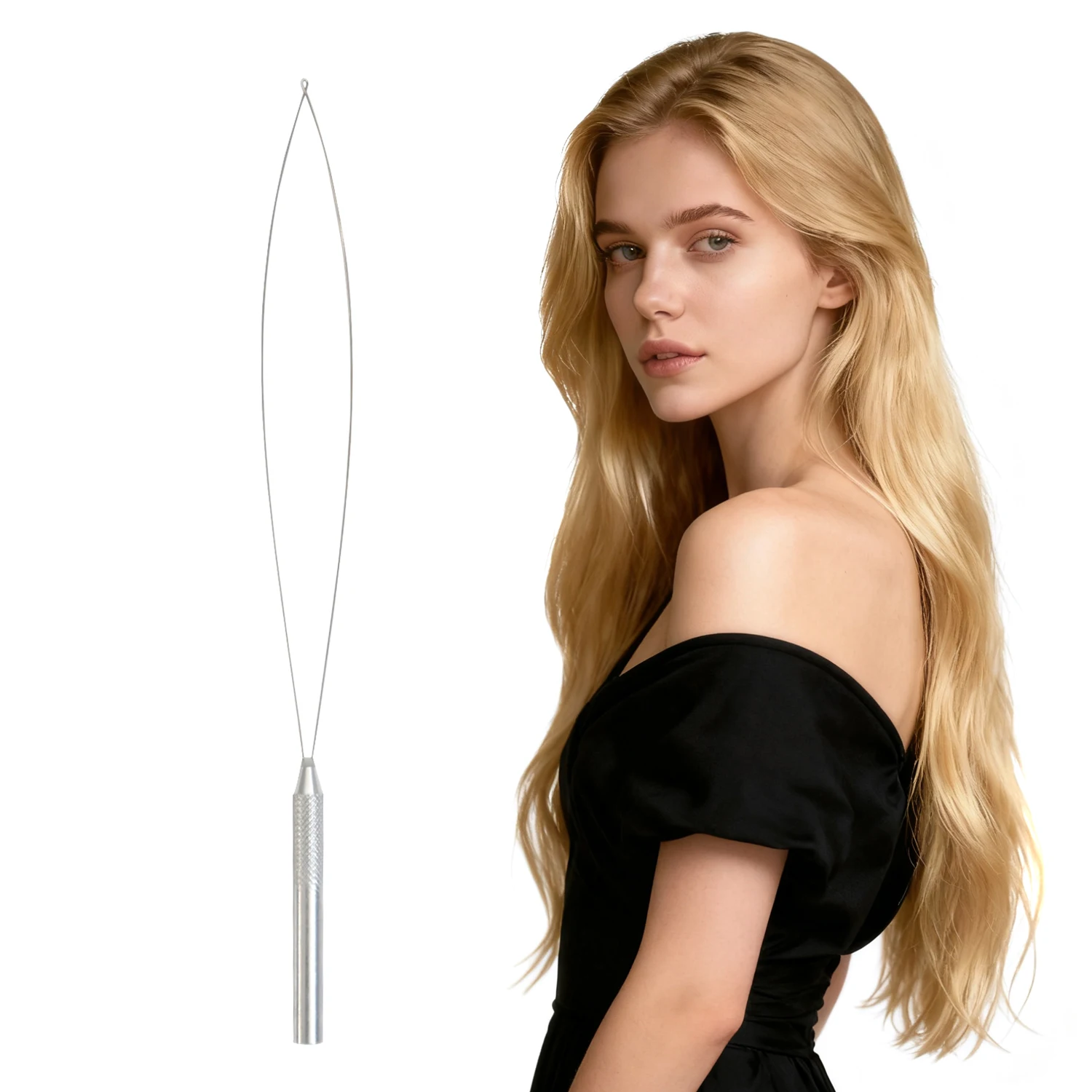 Aluminum Handle Loop Needles Pulling Hook Tool for Hair Extension Needle Threader Loop Tool for Silicone Microlink Beads