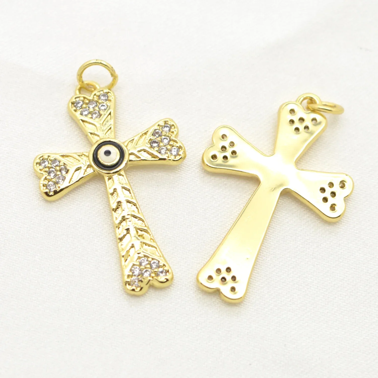 14 Pcs Enamel Evil Eye Cross Pendant for Diy Necklace Bracelet Making Micro Inlay Zircon Brass Plating Jewelry Charms Wholesale