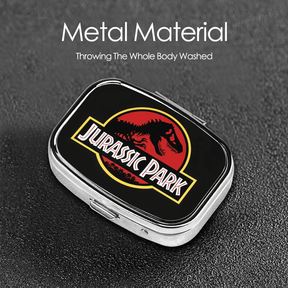 شخصية JJ-Jurassics صندوق حبوب مربع الخيال العلمي ديناصور حاوية حبوب معدنية صغيرة صندوق دواء موزع