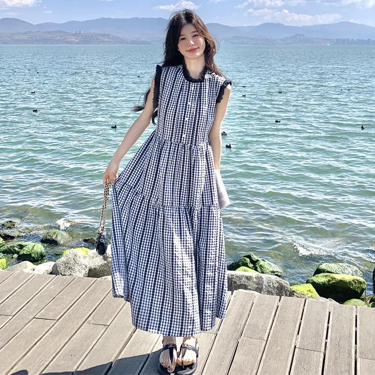 

Новое женское платье-майка Весна/Лето 2026 с круглым вырезом и сетчатыми вставками