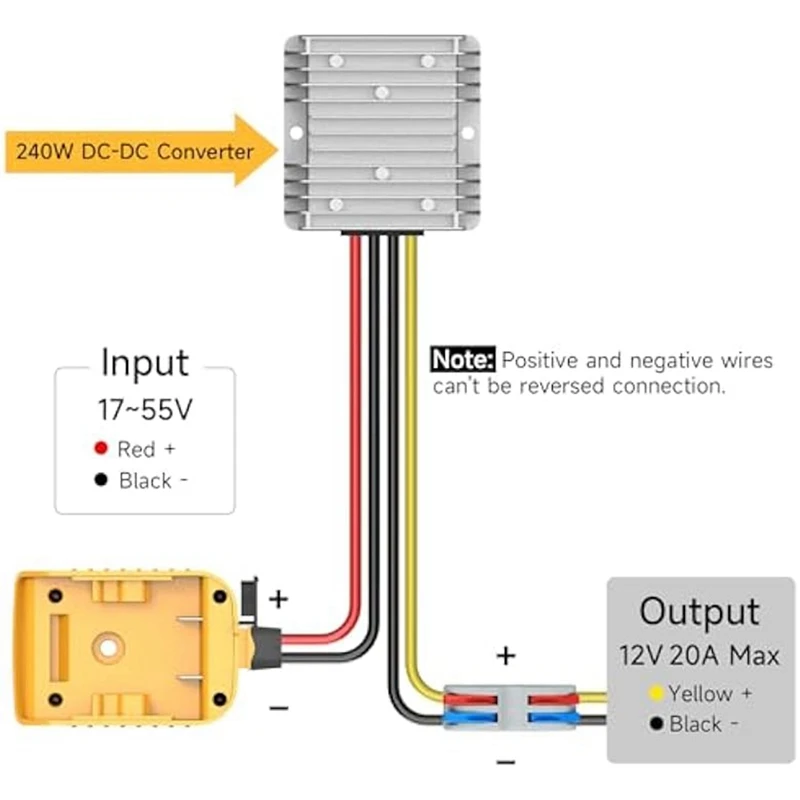 20V To 12V Converter For Dewalt 20V Power Wheels Battery Adapter&Charger Adapter,DC12V 20A 240W Buck Converter Regulator