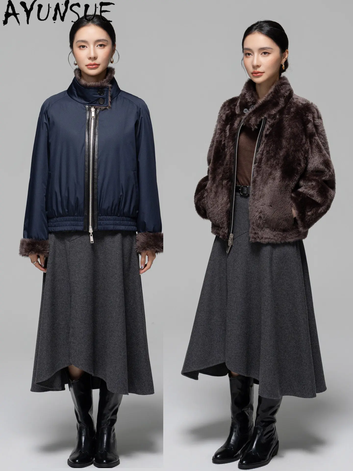 AYUNSUE Natural Sheep Fur Parka Woman 2026 Warm Real Fur Coat Women Clothes Winter Jacket New Fashion Reversible Пальто Женское