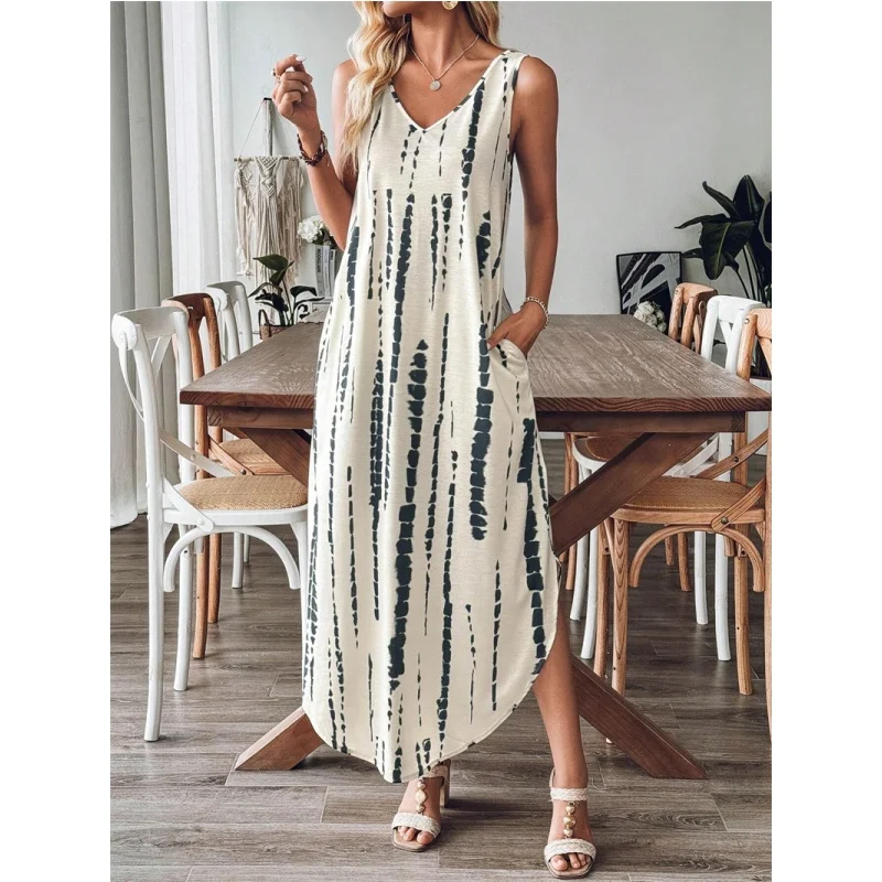 Summer Casual Print Svel High Waist A-Line Dr Women's Midi Skirt Dr Comfortable Cotton Polyester Fabric V-Ne