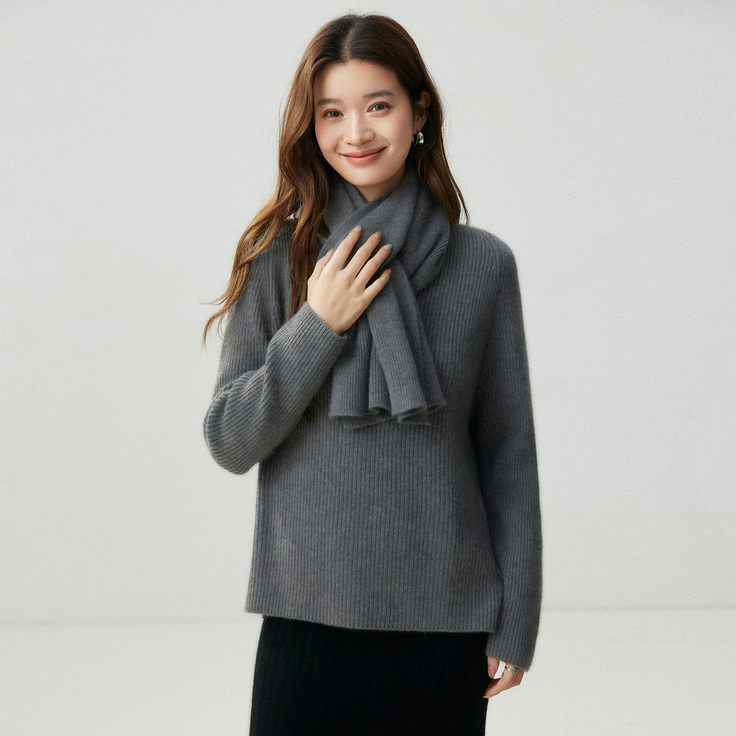Skin‑Friendly Thermal Neck Warmer Ribbed‑Textured Women Cashmere Scarf Comfy 100% Cashmere Shawl  Autumn Winter Women Neck
