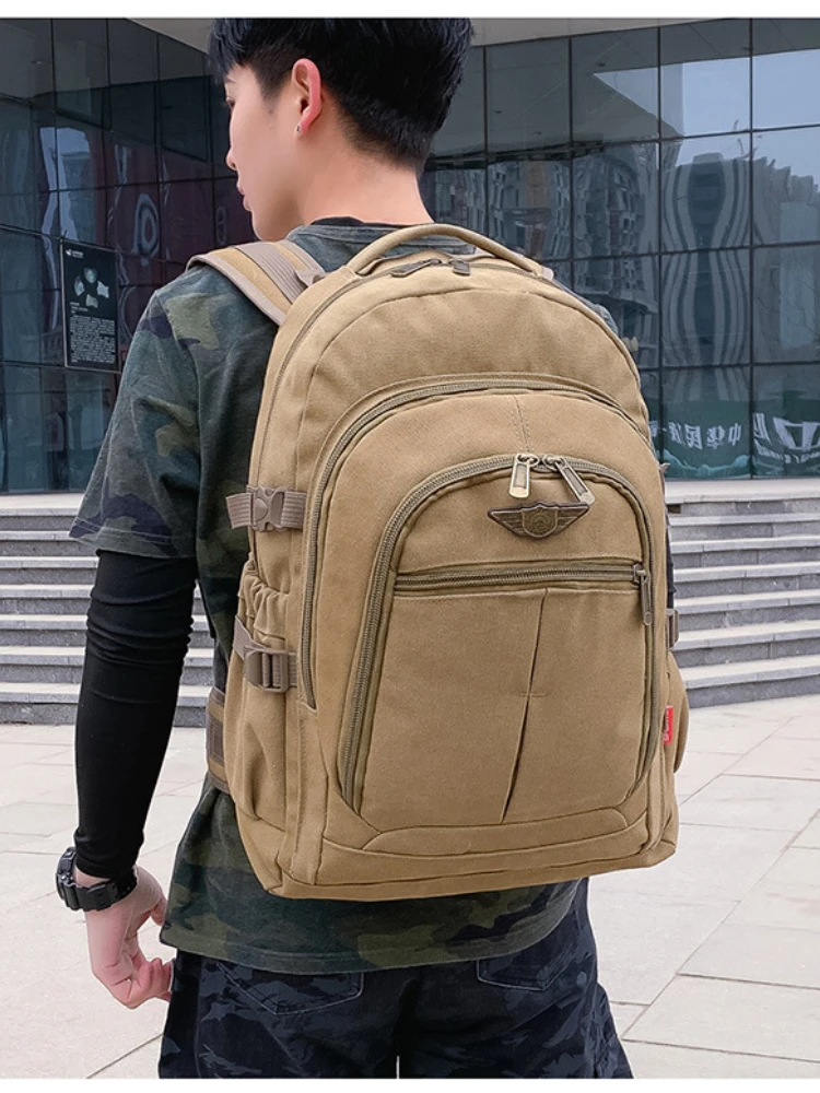 Mochila de lona gruesa de 50 litros para hombre, morral de gran capacidad para exteriores, resistente al desgaste, de viaje