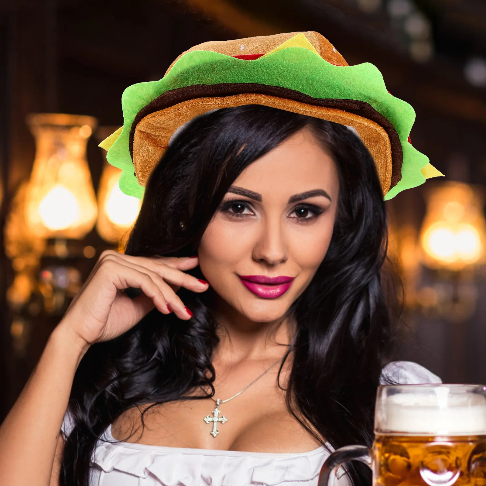 

Soft Materials Decorative Burger Hat Lightweight Comfortable Hamburger Headgear for Party Carnival Cosplay Hamburger Headgear