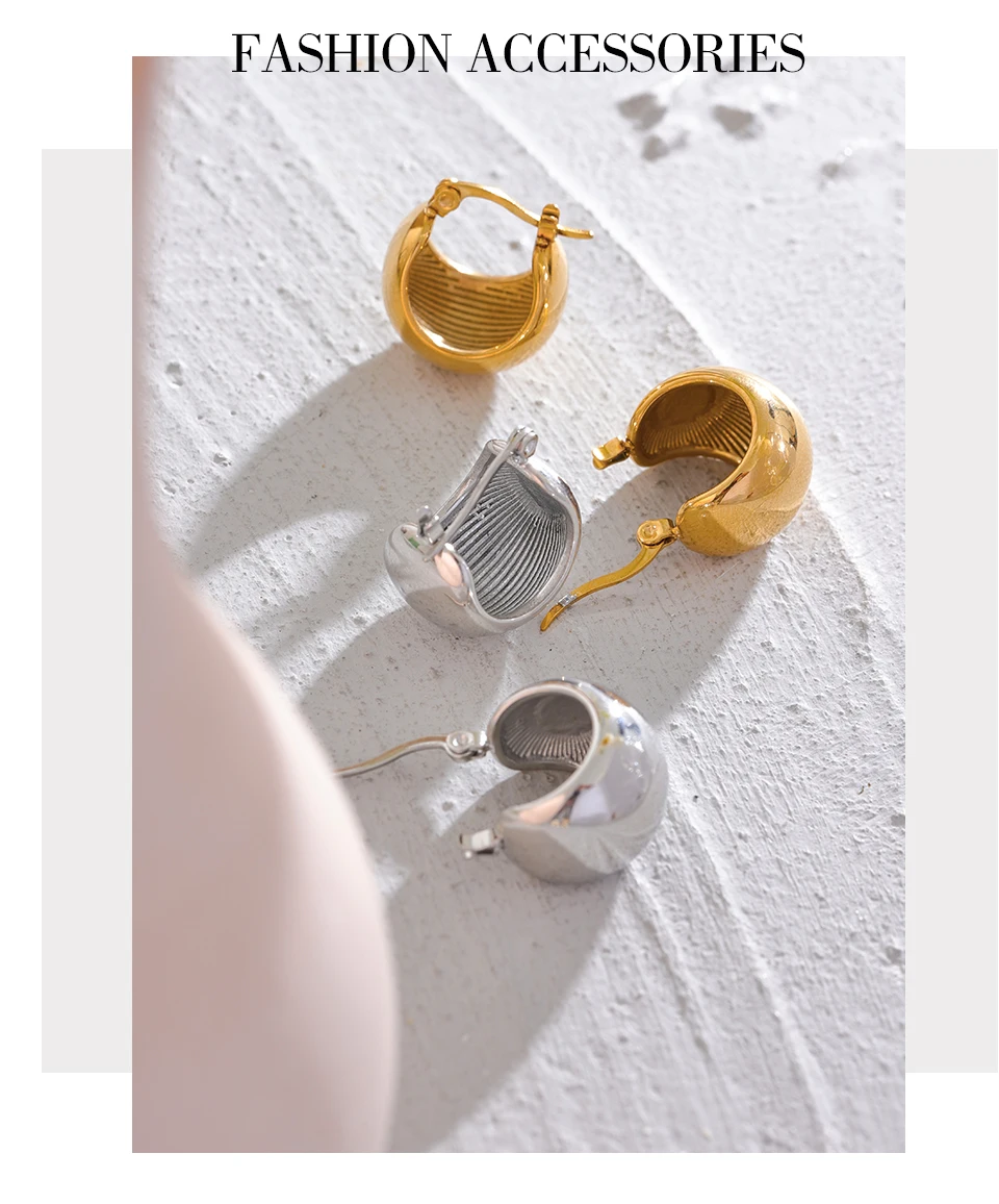 Yhpup Charm Edelstahl klobige geometrische ungewöhnliche Ohrringe personalisierte Metall rostfrei 18K Gold Farbe Schmuck Bijoux Femme – Detail 7