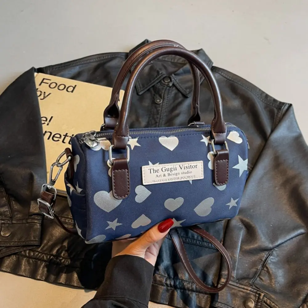 

Retro Bowling Shoulder Bag PU Leather Korean Style Boston Crossbody Bag Solid Color Star Pattern Women's Handbag Shopping