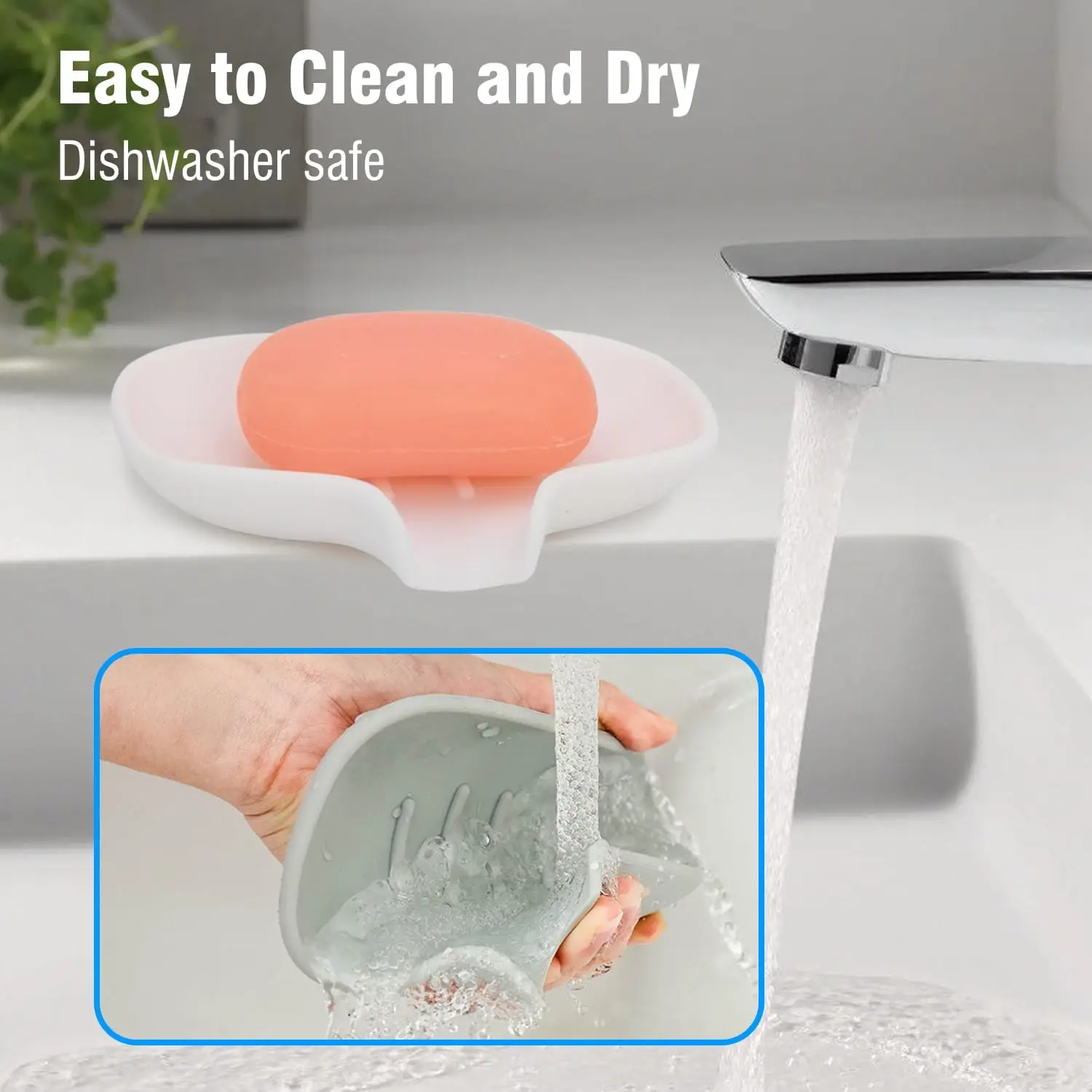 Silicone Soap Dish with Drain, Bar Soap Holder for Shower/Bathroom, Self Draining Waterfall Soap Tray/Saver for Kitchen