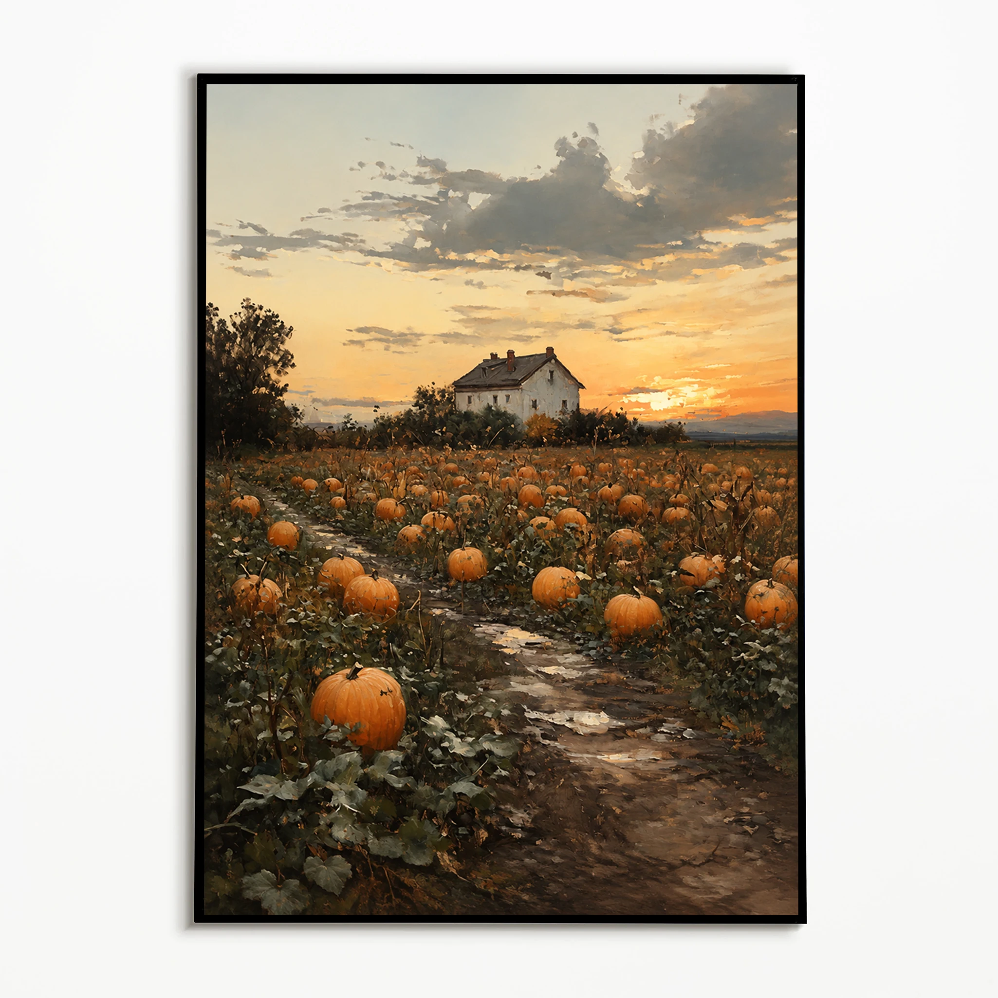 1pc frameless,1PC Vintage Pumpkin Farm Scenery Poster Autumn Fields Wall Art  Thanksgiving Harvest Canvas Printing Fall Gift Roo