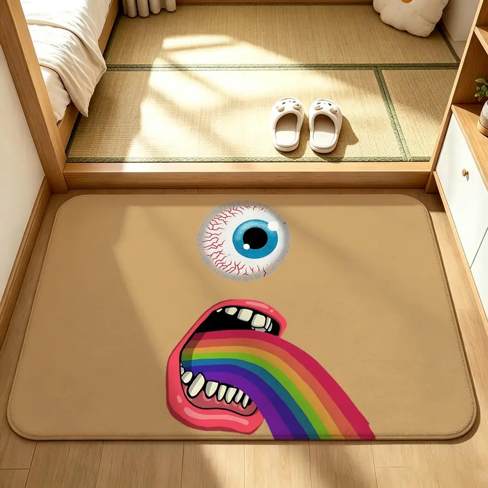 Weird Eyeball Mouth Pop Art Floor Mat Bedroom Carpet, Bathroom Foot Mat, Doormat, Non-Slip Absorbent Multi-Use