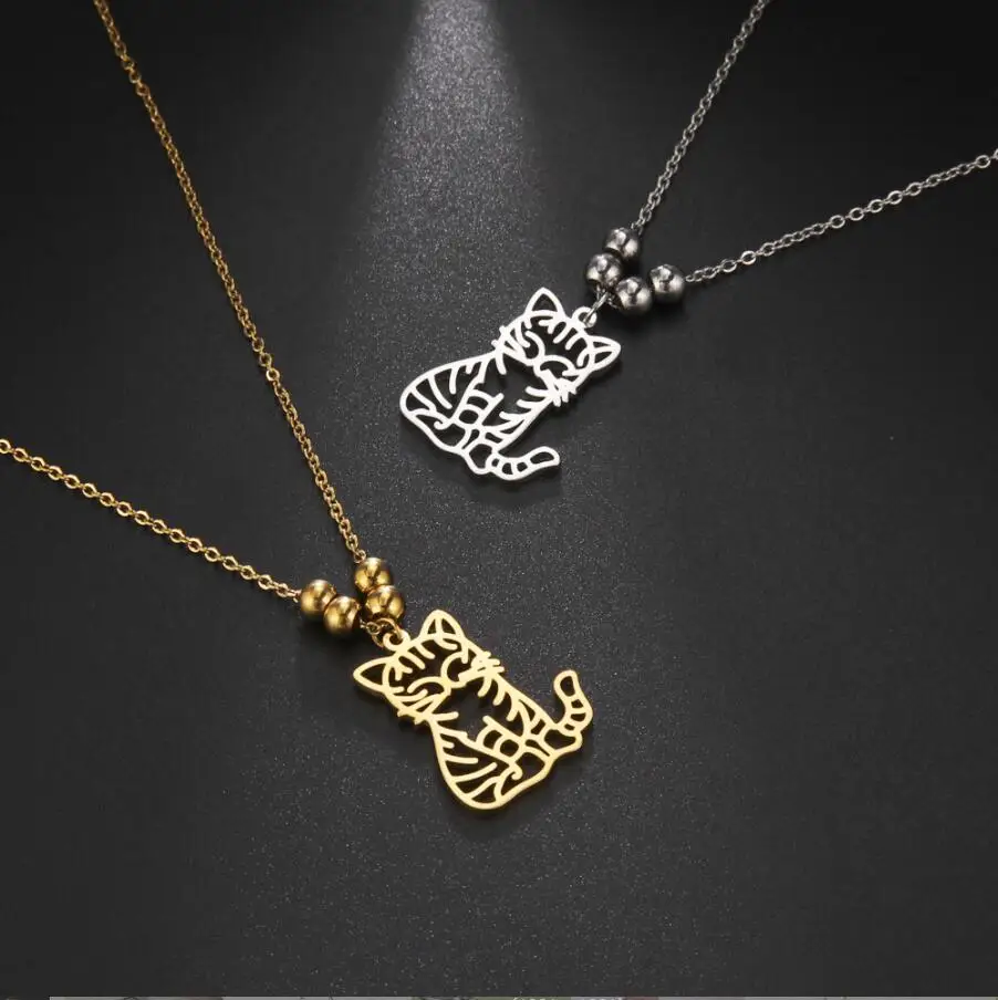 

1PC Stainless Steel Necklaces Heart Cat Pendants Chain Choker Jewellery Fashion Necklace For Women Jewelry Wedding Party F1342