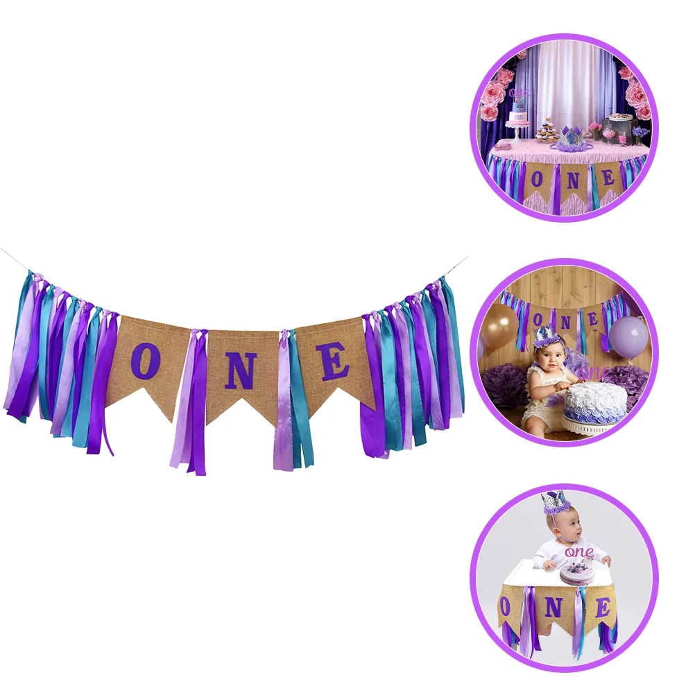 Table Skirt Pull Flag One Sign for First Birthday Decorations Boy High Chair Banner Cake 1st Fabric Child