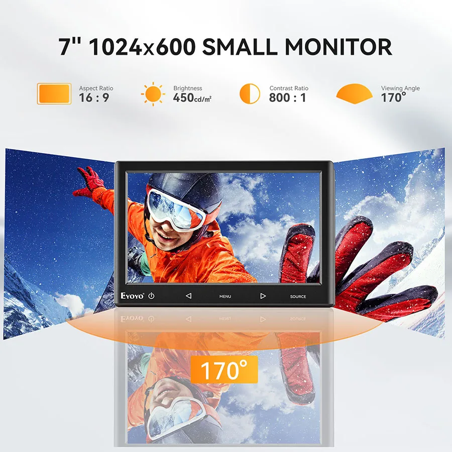 Eyoyo EM07F Industrial Monitor With Touch Buttons & Speaker 1024x600 7 Inch IPS Display Support Remote Control Image Mirror Flip